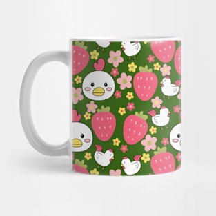 Strawberries and Chickens in Green Mug